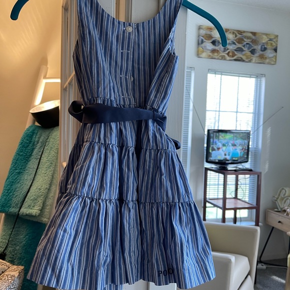 Polo by Ralph Lauren Navy and Light Blue Striped Tiered Dress with Sash - Picture 5 of 6